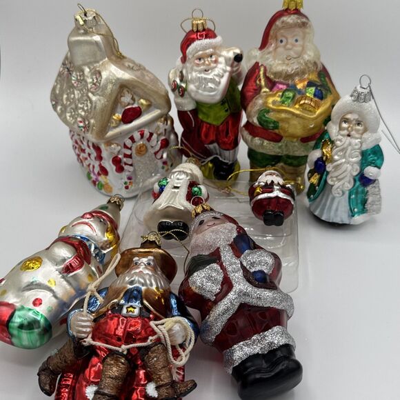 Vintage Hand Blown Glass Christmas Ornaments Lot Santa Clause Gingerbread House - Picture 3 of 15